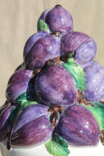 photo of hand-painted Italian ceramic tabletop topiary fruit, a pyramid of purple plums #5