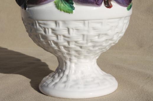 photo of hand-painted Italian ceramic tabletop topiary fruit, a pyramid of purple plums #6