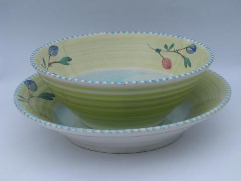 photo of hand-painted Italian pottery, huge spaghetti & salad serving bowls #1