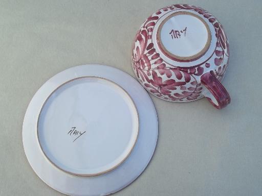 photo of hand-painted Italian pottery soup cups & salad / sandwich plates set #3