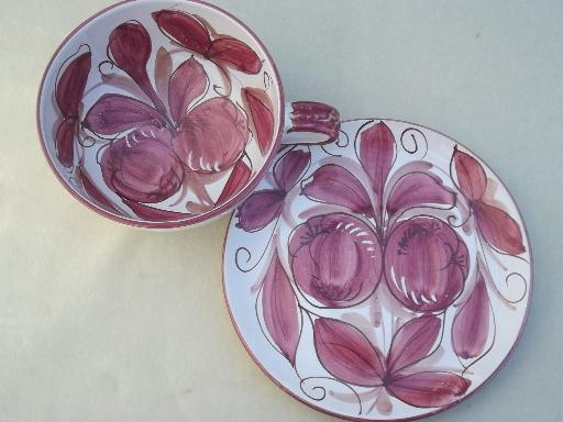 photo of hand-painted Italian pottery soup cups & salad / sandwich plates set #5
