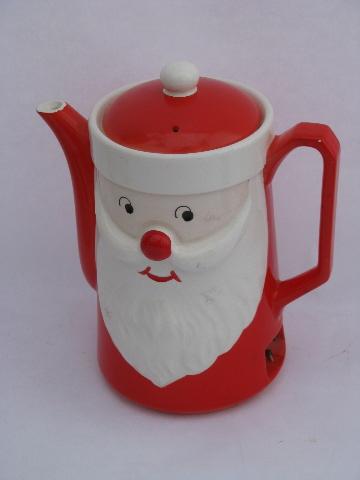 photo of hand-painted Japan vintage Christmas Santa electric teapot, water for coffee pot #1
