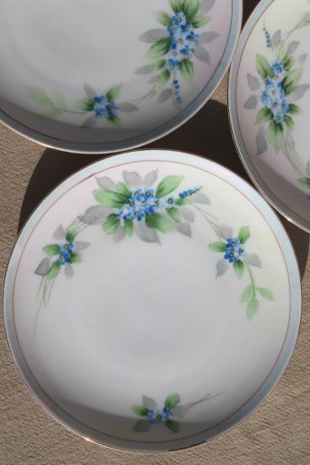 photo of hand-painted Nippon china dessert plates, vintage porcelain w/ blue forget-me-nots #1