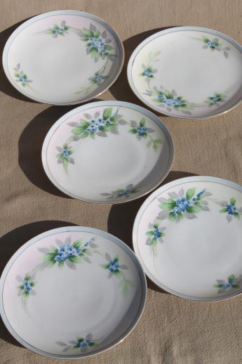 photo of hand-painted Nippon china dessert plates, vintage porcelain w/ blue forget-me-nots #2