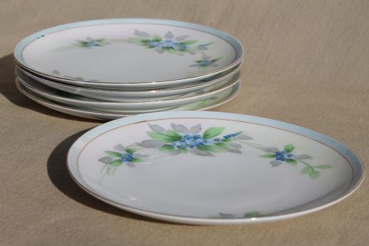 photo of hand-painted Nippon china dessert plates, vintage porcelain w/ blue forget-me-nots #3