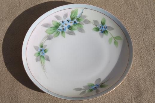 photo of hand-painted Nippon china dessert plates, vintage porcelain w/ blue forget-me-nots #4