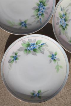 catalog photo of hand-painted Nippon china dessert plates, vintage porcelain w/ blue forget-me-nots