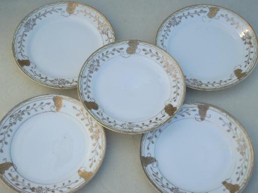 photo of hand-painted Nippon gilded porcelain plates, vintage china cake plates #1