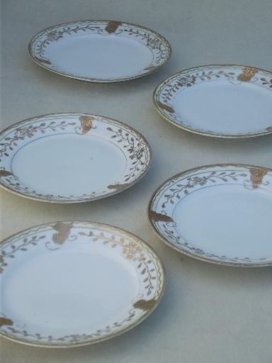 photo of hand-painted Nippon gilded porcelain plates, vintage china cake plates #2