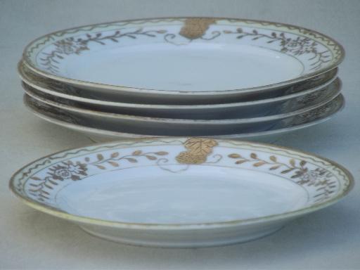 photo of hand-painted Nippon gilded porcelain plates, vintage china cake plates #3