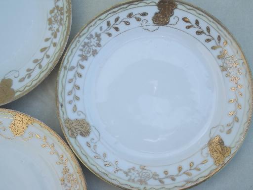 photo of hand-painted Nippon gilded porcelain plates, vintage china cake plates #4