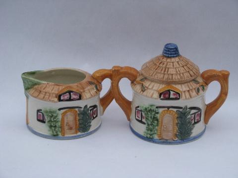 photo of hand-painted Occupied Japan vintage cottageware cream pitcher & sugar #1