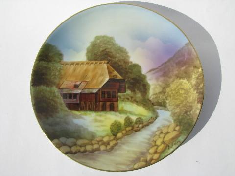 photo of hand-painted Prussia, artist signed antique Royal Rudolstadt rustic cottage plate #1