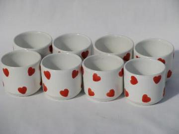 catalog photo of hand-painted Valentine red hearts, 8 Italian pottery votive candle holders