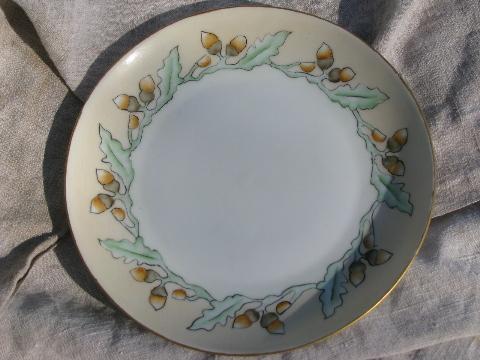 photo of hand-painted acorns, signed arts and crafts vintage Bavaria china plate #1