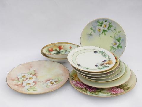 photo of hand-painted antique porcelain, early 1900s vintage china plates lot, all flowers #1