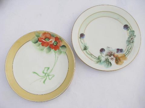 photo of hand-painted antique porcelain, early 1900s vintage china plates lot, all flowers #2