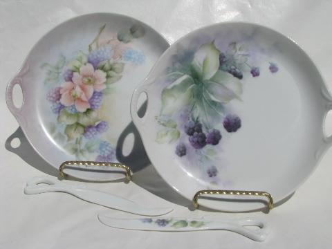 photo of hand-painted blackberries china serving plates w/ cheese servers #1