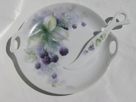 photo of hand-painted blackberries china serving plates w/ cheese servers #2