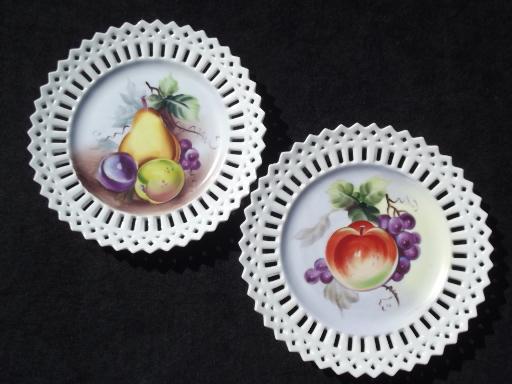 photo of hand-painted china plates w/ fruit, vintage Japan wall hanger plaques #2