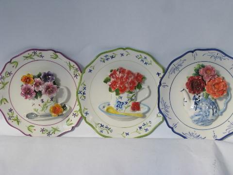 photo of hand-painted decorative ceramic wall hanger plates w/ china flowers #1