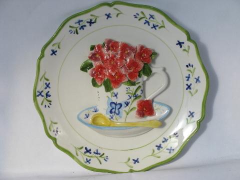 photo of hand-painted decorative ceramic wall hanger plates w/ china flowers #2