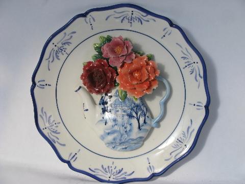 photo of hand-painted decorative ceramic wall hanger plates w/ china flowers #3