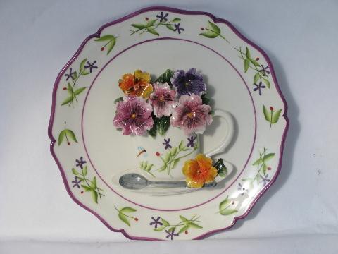 photo of hand-painted decorative ceramic wall hanger plates w/ china flowers #4