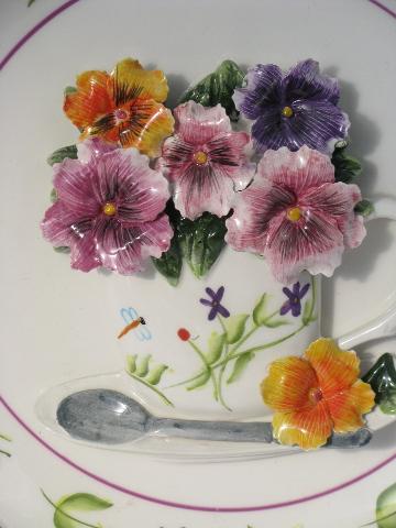 photo of hand-painted decorative ceramic wall hanger plates w/ china flowers #5