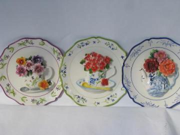 catalog photo of hand-painted decorative ceramic wall hanger plates w/ china flowers