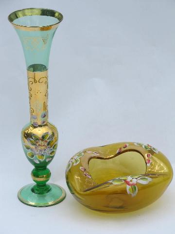 photo of hand-painted flowers & gold leaf, vintage Japan art glass vase etc. #1