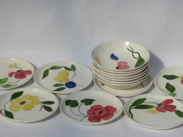 catalog photo of hand-painted fruit and flowers pottery dinnerware, bowls and plates lot, vintage Stetson