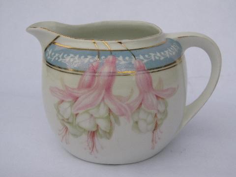 photo of hand-painted fuschias, old antique Made in Germany mark cream pitcher #1