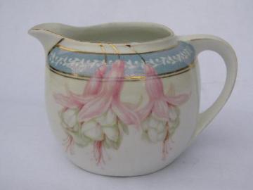 catalog photo of hand-painted fuschias, old antique Made in Germany mark cream pitcher