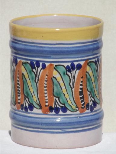 photo of hand-painted  kitchen spoon holder jar, vintage Portugal pottery? #1