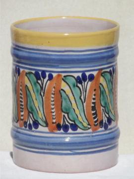 catalog photo of hand-painted  kitchen spoon holder jar, vintage Portugal pottery?