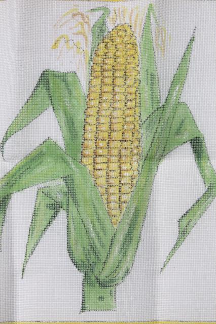 photo of hand-painted needlepoint canvas, ear of sweet corn or farm field corn #2