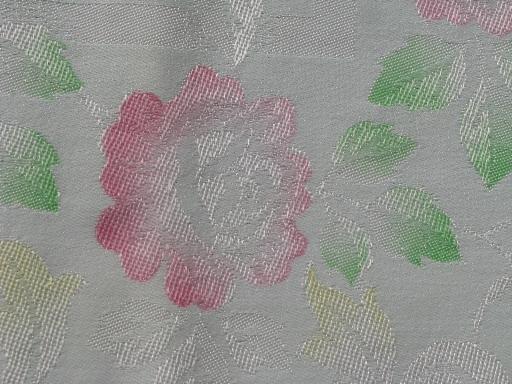 photo of hand-painted pastel tinted flowers damask tablecloth, vintage rayon fabric #4