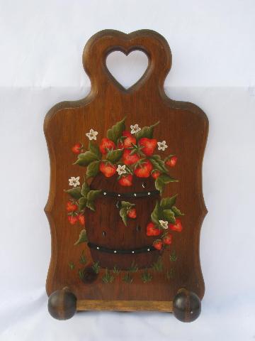 photo of hand-painted strawberries, wood bath tissue toilet paper holder, for bathroom #1