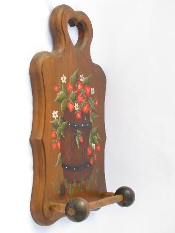 photo of hand-painted strawberries, wood bath tissue toilet paper holder, for bathroom #2