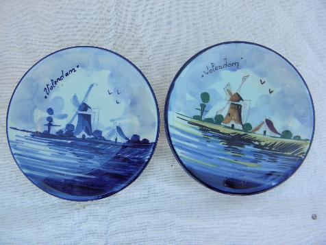 photo of hand-painted vintage Delft pottery, Volendam Holland dutch scene plates #1