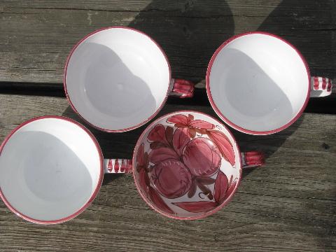 photo of hand-painted vintage Italian pottery, plates and large soup cup bowls #4