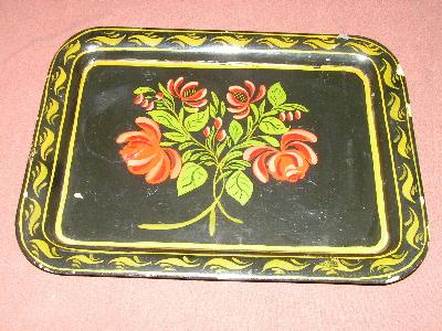 photo of hand-painted vintage floral tole metal tray russia #1