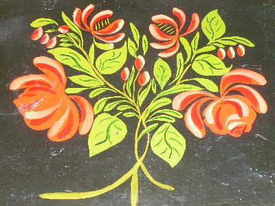 photo of hand-painted vintage floral tole metal tray russia #2