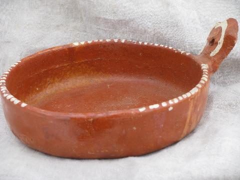 photo of hand-painted vintage redware Mexican pottery bowl, handmade in Mexico #1