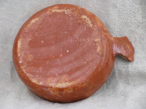 photo of hand-painted vintage redware Mexican pottery bowl, handmade in Mexico #3