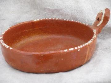 catalog photo of hand-painted vintage redware Mexican pottery bowl, handmade in Mexico