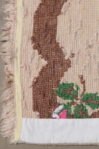 photo of hand-stitched needlepoint rug, vintage pink roses throw rug, cottage chic #6