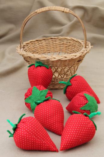 photo of hand-stitched stuffed strawberries in wicker berry basket, folk art strawberry basket #2