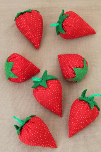 photo of hand-stitched stuffed strawberries in wicker berry basket, folk art strawberry basket #3